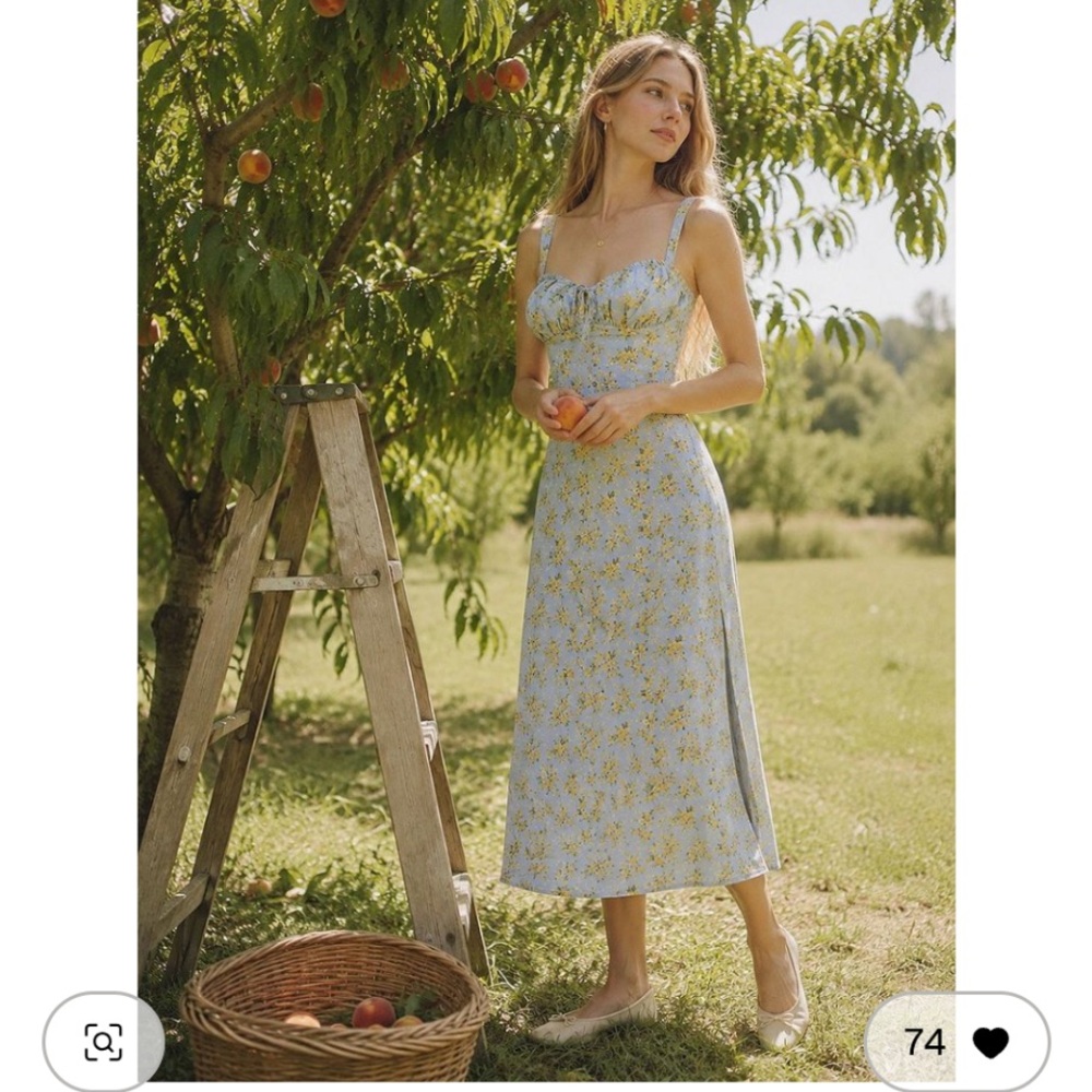 House of CB Blue Floral Midi Dress Xs great condition